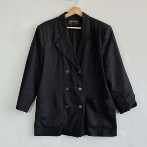 Sierra Trading Post Vintage Womens Sz 10 Black 100% Linen Travel Blazer Jacket‎